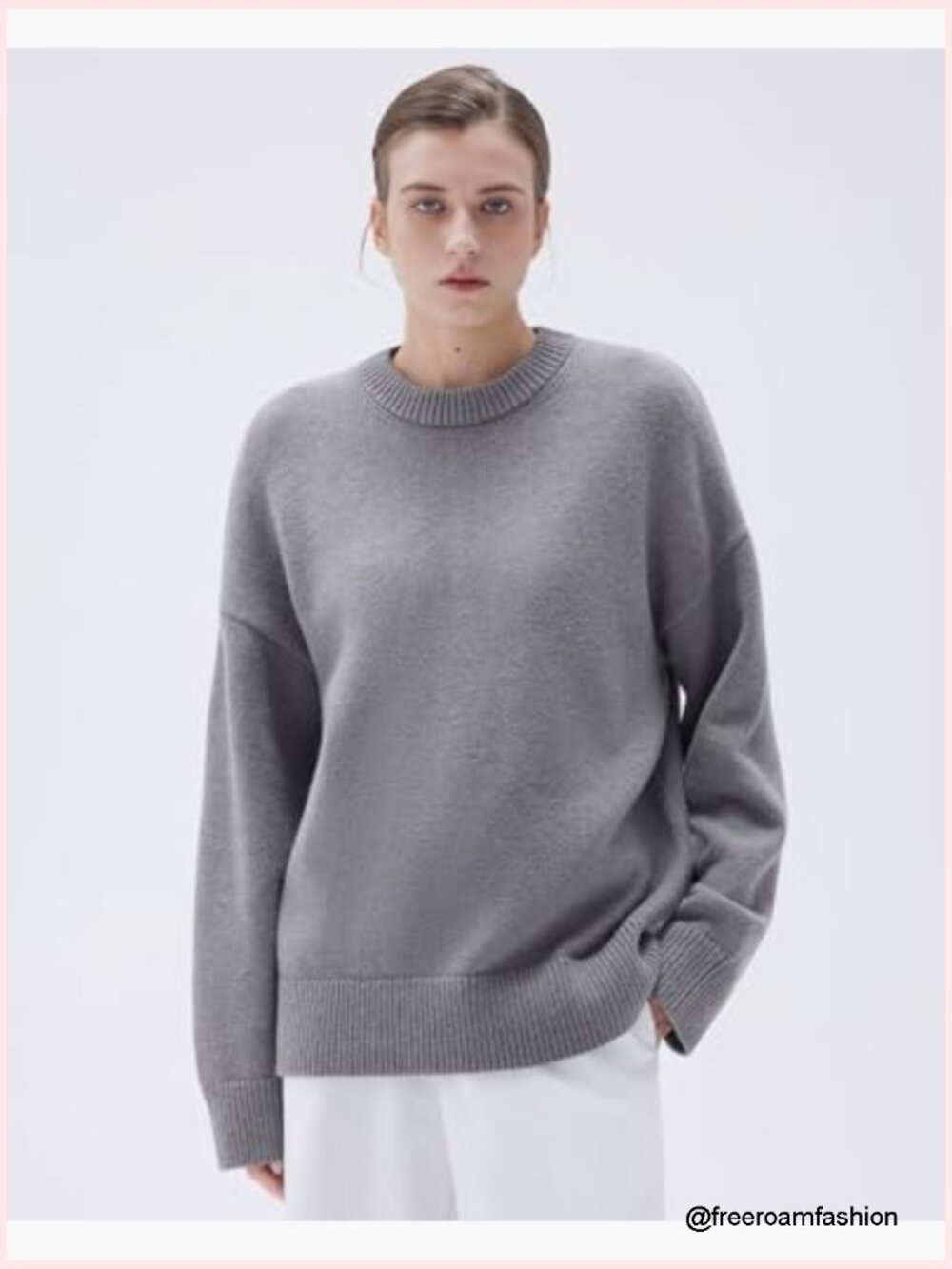 Oversized Cashmere Blend Crew Neck Long Sleeve Pullover Sweater - Picture 4 of 7